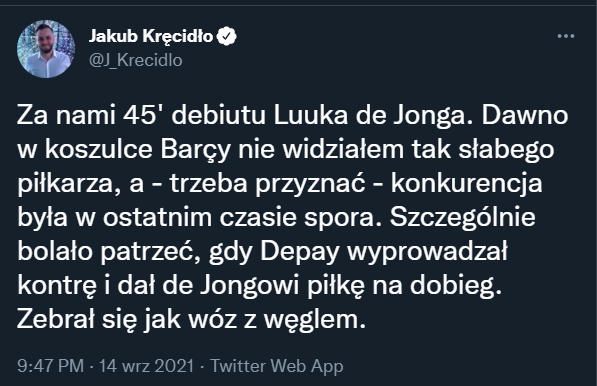 Podsumowanie występu Luuka de Jonga...